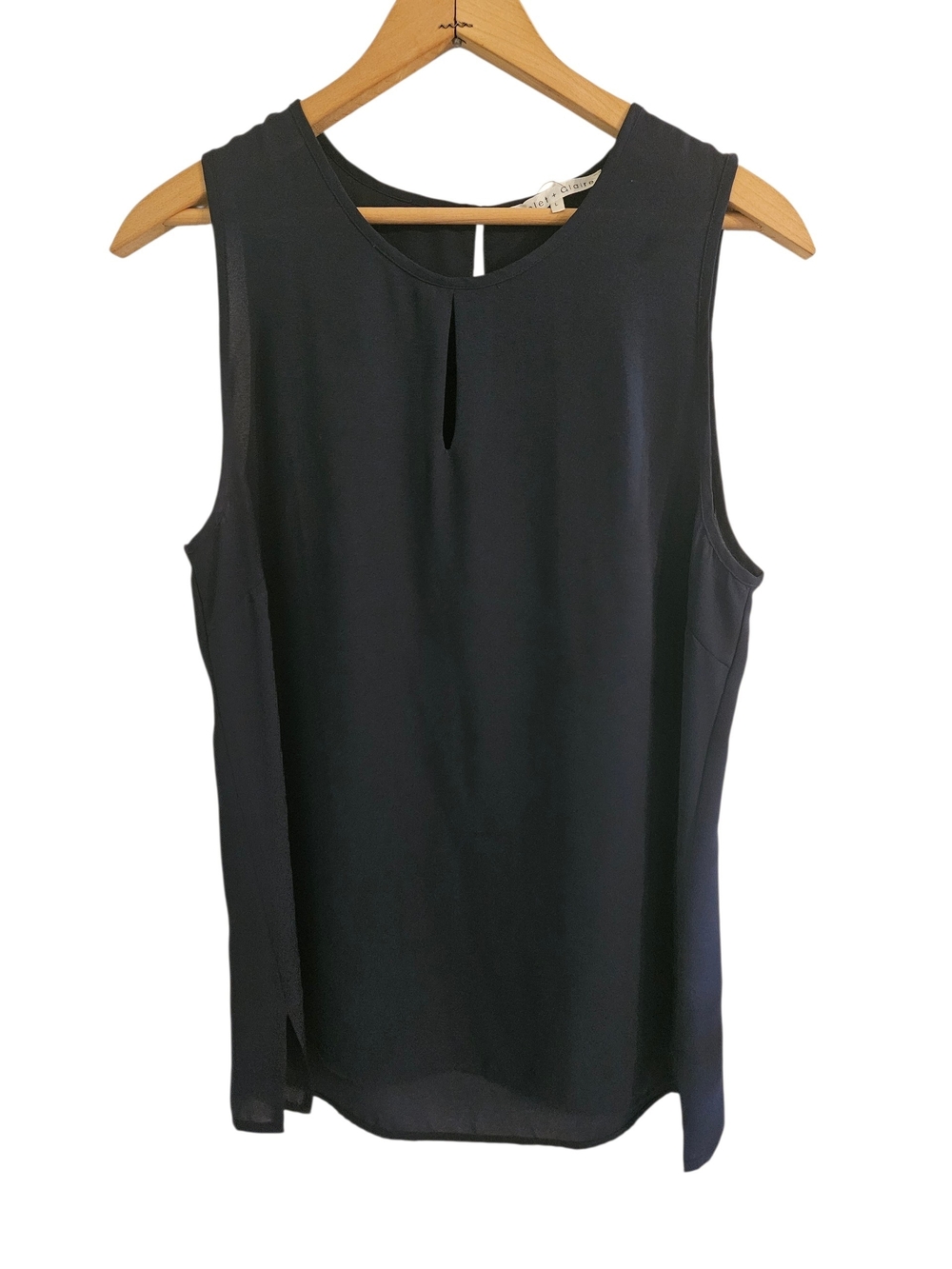 Violet & Claire Navy Polyester Lightweight Keyhole Sleeveless Blouse Sz L